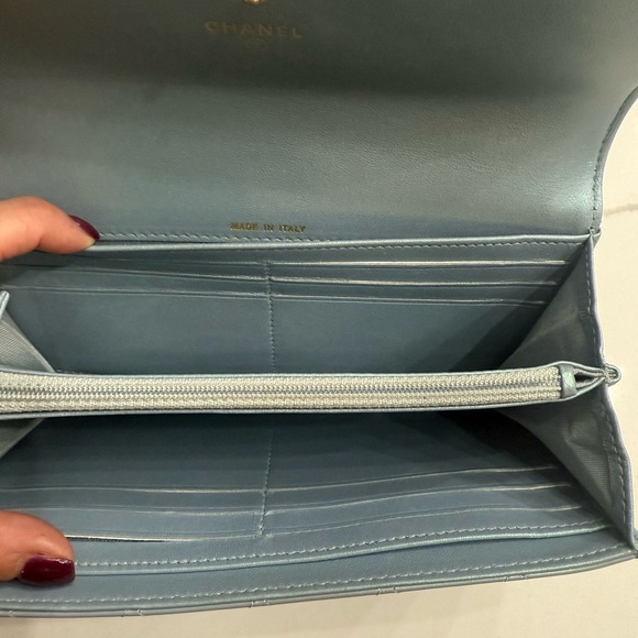 CHANEL Boy Quilted Long Flap Wallet in metallic blue with silver hardware - Picture 9 of 15